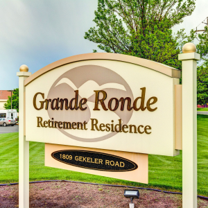 sign outside of community that says Grande Ronde