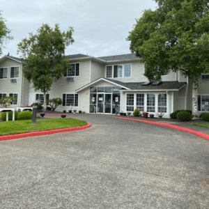outside view to front entrance of community