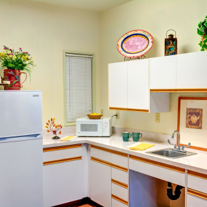 kitchen with refrigerator and cabinetry