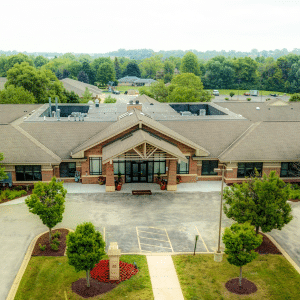 outside view of front entrance to community