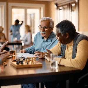 Elderly people playing chess