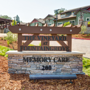 sign that says The Vineyard at FountainGrove Memory Care