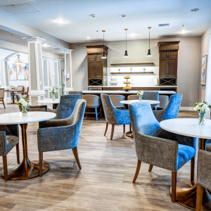dining area with tables and comfortable chairs