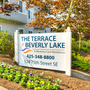 sign that says the terrace at Beverley lake