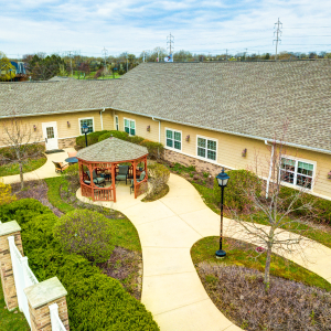 outside overhead view of walking paths at community