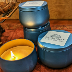 candles in blue jars