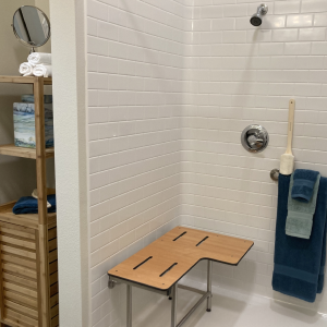 shower with accessible bench