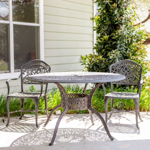 outside patio with table and two chairs